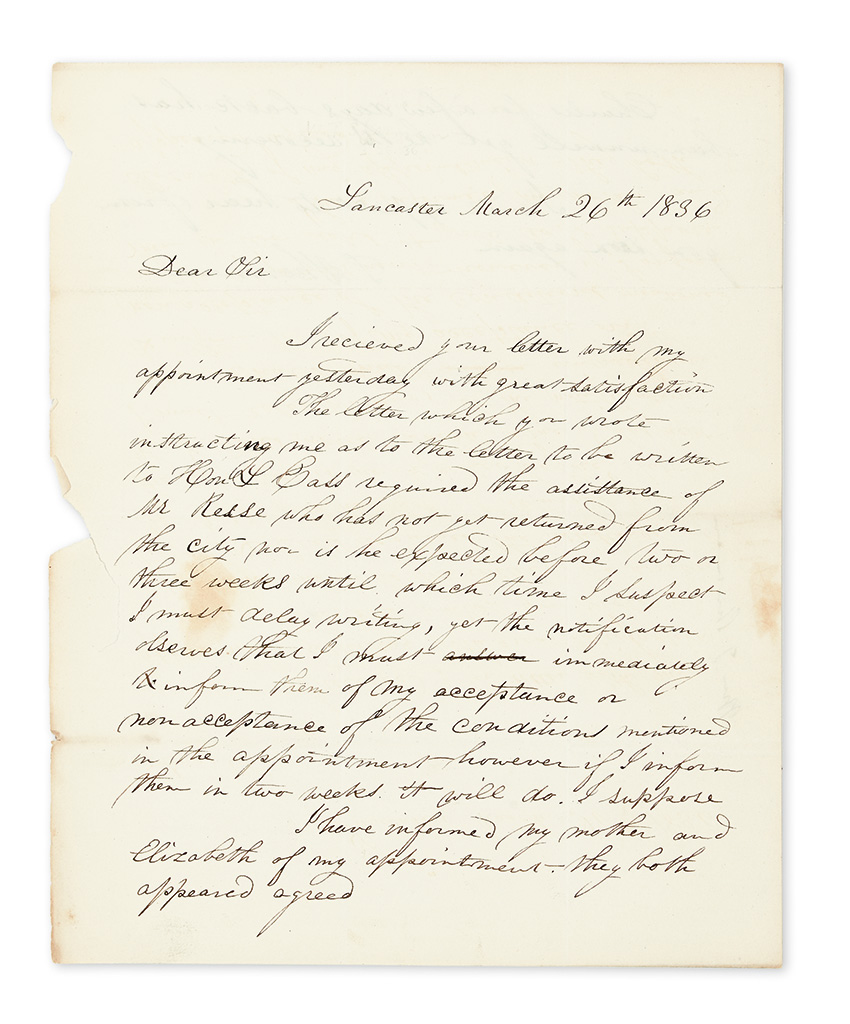 SHERMAN, WILLIAM TECUMSEH. Autograph Letter Signed, T. Sherman, to his adoptive father Senator Thomas Ewing,